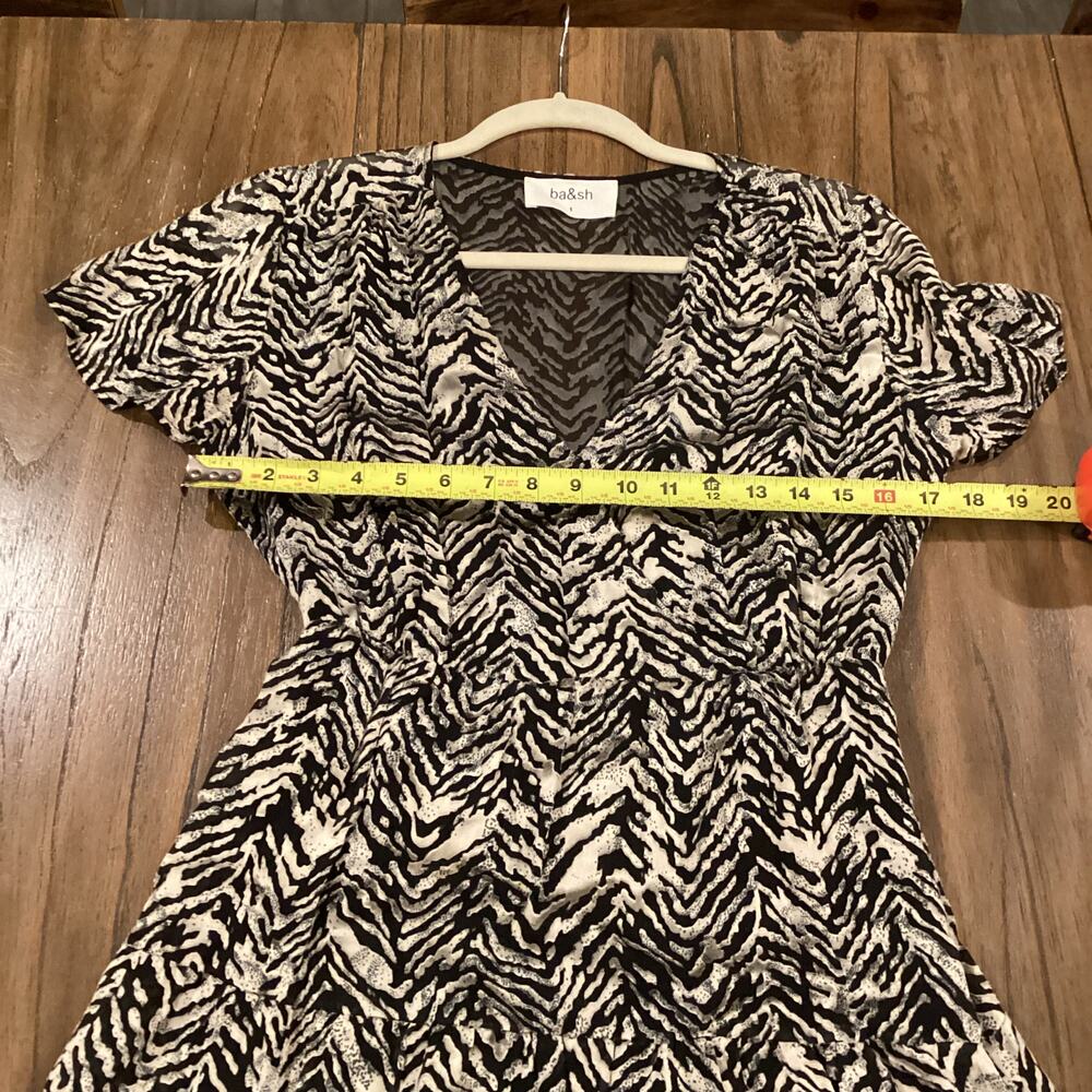 BA&SH Zelie Tiered Satin long Maxi Dress Animal Print Black White V neck 6 - Picture 7 of 9